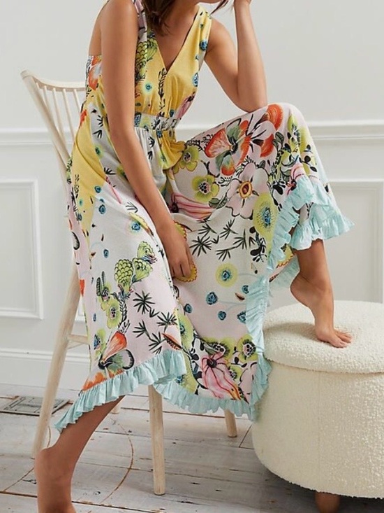 Anthropologie Other - Anthropologie Multi-Color Floral Ruffle Hem Slip Dress